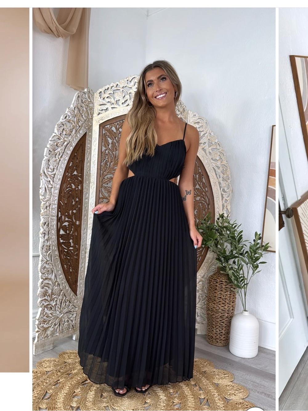 Express Black Pleated Maxi Dress with Side Cutouts